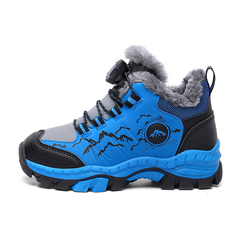 Zapatos de algodón para niños transfronterizos en invierno al aire libre con garras de acero de vello antideslizante zapatos de montaña para niños mayores gruesas y cálidas botas de nieve