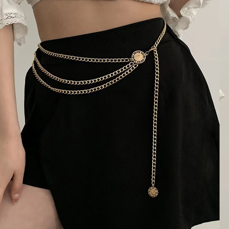 Estilo europeo y americano transfronterizo moda multi-capa de aleación cuerpo cadena joyería Reina cabeza retro calle tiro adelgazamiento cintura cadena moda