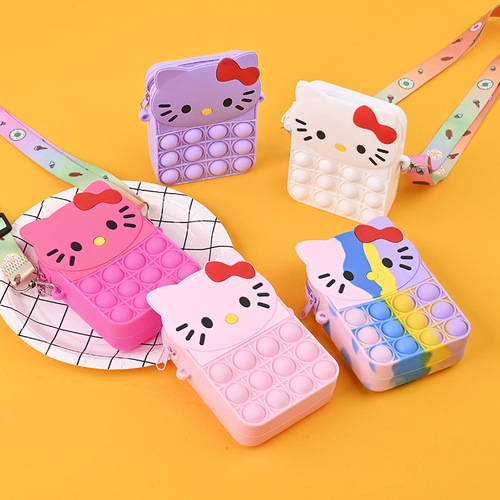 Cute Cat Mouse Squeezable Silicone Crossbody Bag, Cartoon Children's Zero Money Purse