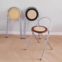 中古折叠餐椅家用阳台休闲侘寂风小户型ins实木凳子复古藤编椅子