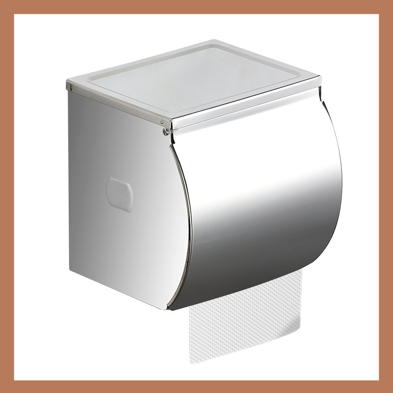 Toilet tissue box stainless steel toilet roll paper box non-perforated wall hanging tissue holder paper box household factory wholesale