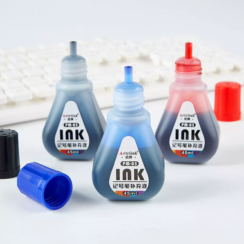 通用记号笔油性墨水补充液45ml不可擦式大头笔物流笔黑红蓝记号水