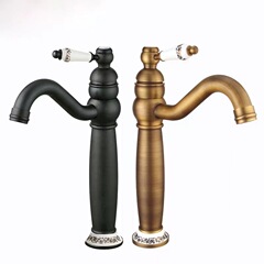 European-style antique faucet Bathroom cold and hot retro sink faucet Balcony single hole black basin faucet