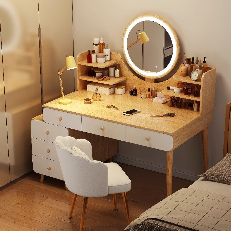 Comodador dormitorio moderno y simple escritorio pequeño tipo de casa lujoso armario de cabecera de cama en un espejo de maquillaje principal