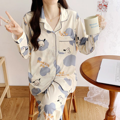 Postpartum Nursing Pajamas for Spring and Autumn, Knitted Cotton Maternity Sleepwear with Chest Pads, Women's Autumn/Winter Cardigan Set for Breastfeeding & Home Wear