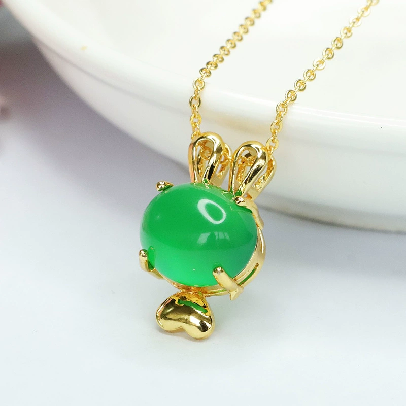 JUANYU на заказ ледяной тип императорский зеленый халцедон кулон в виде кролика агат ожерелье оптовая продажа с фабрики дропшиппинг MN3052407