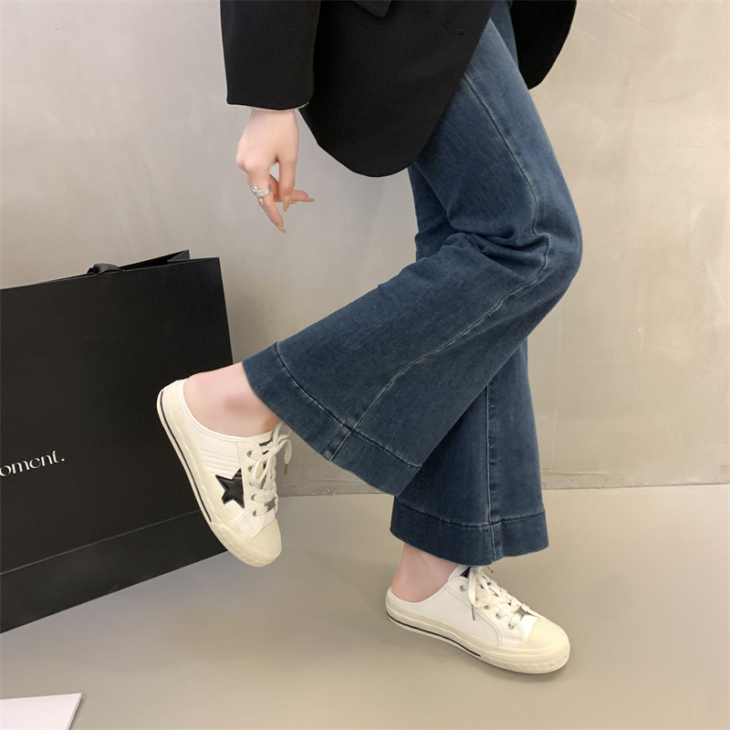 Las primeras medias pantuflas de Baotou antiguas y antiguas, zapatos sucios pequeños de cuero de verano para mujer, sandalias de estrellas de todo fósforo