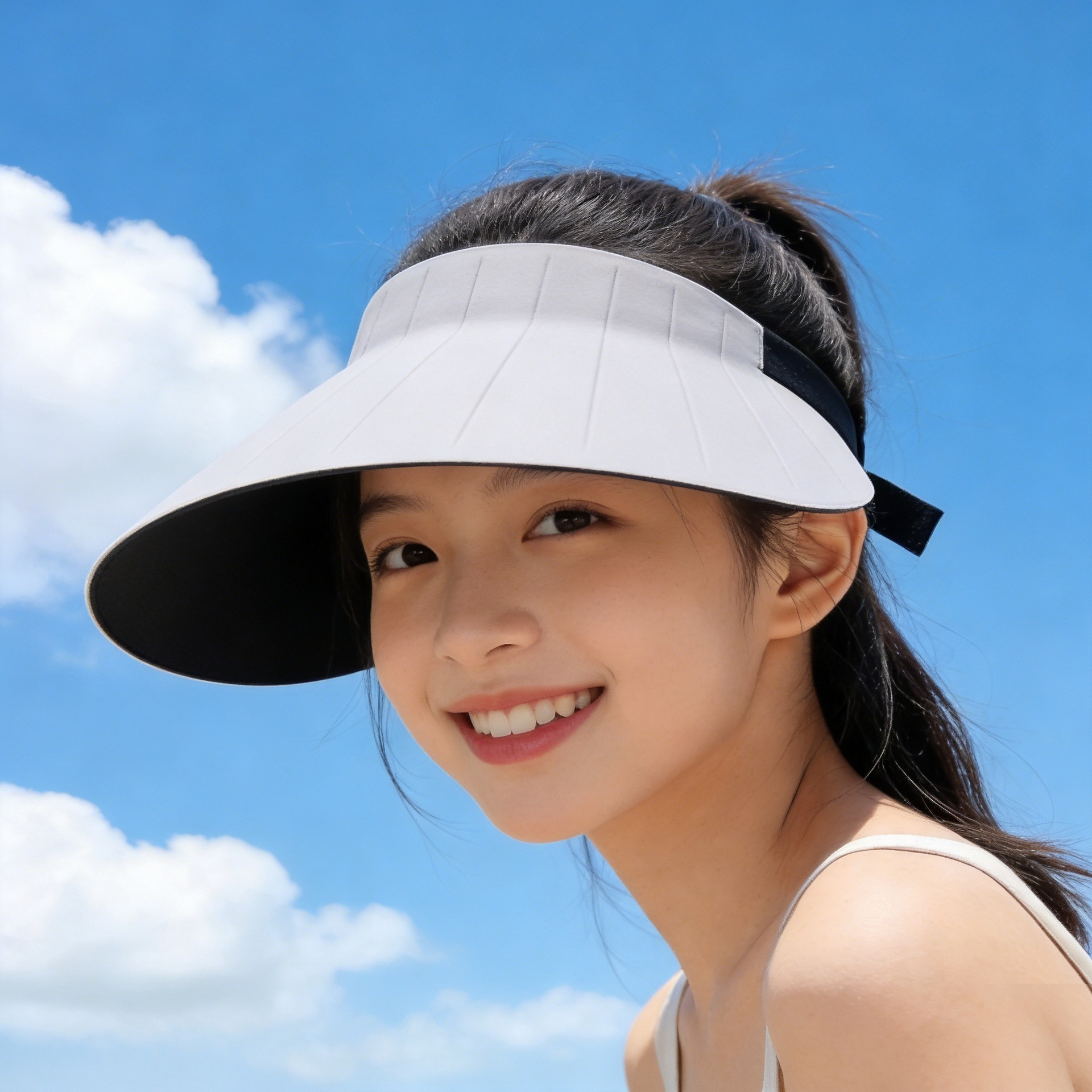 Women's Sun Protection Visor Hat with Large Brim, Uv Protection, Stylish Outdoor Black Rubber Face-Shielding Sun Hat