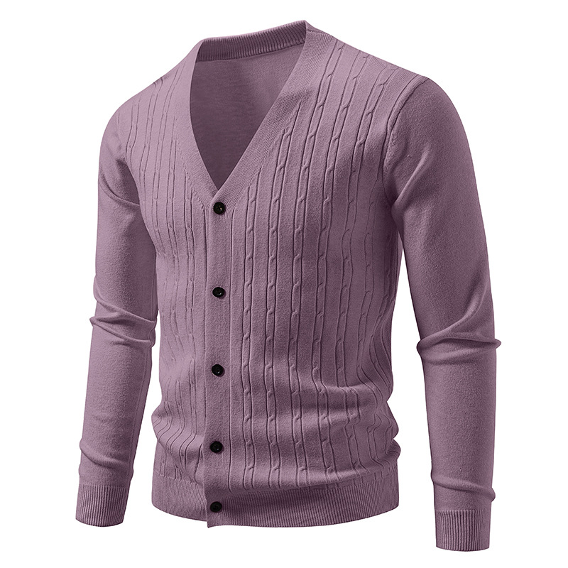 Koreanischer Strickcardigan für Herren – Leichter V-Ausschnitt-Pullover mit Jacquard-Details_voghion.com