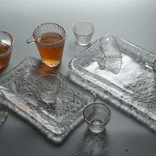 Japanese style ice dew glass tea tray simple household small tea table simple Kung Fu tea set creative pot with dry bubble table tray