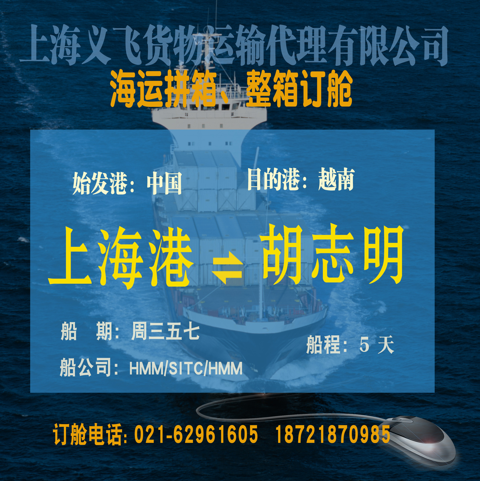 上海到越南胡志明港海运物流,国际海运,整箱,拼箱订舱业务