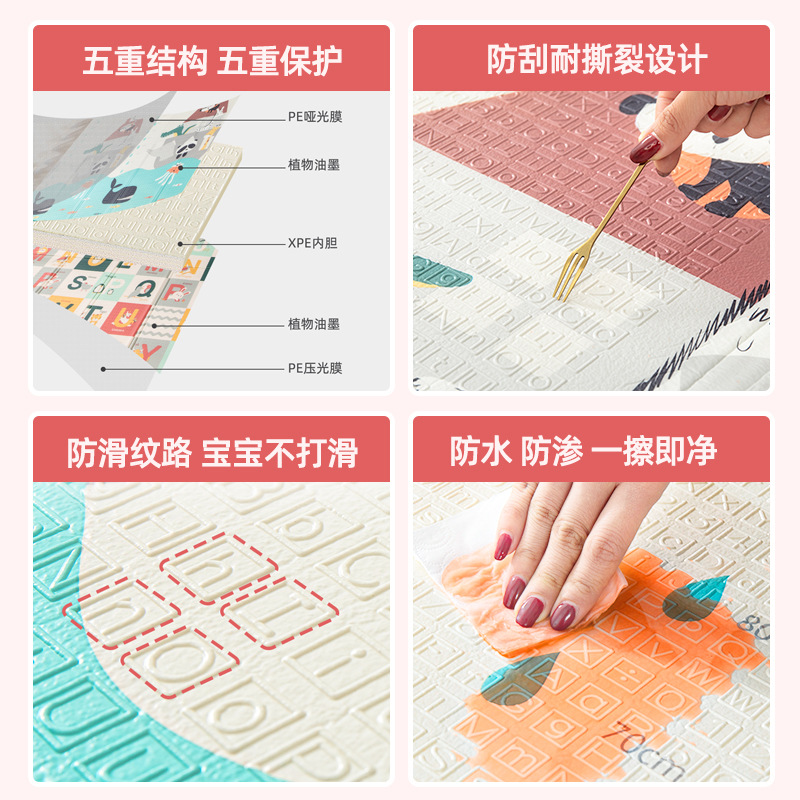 Alfombra de juego para bebés XPE, plegable, gruesa, con dibujos animados, inodora, alfombra de gateo para el hogar, fabricante de alfombras de piso para bebés