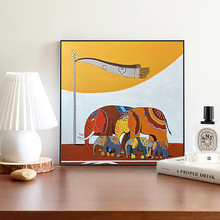 纯手绘抽象油画大象素材沙发背景客厅卧室画玄关装饰画肌理挂画