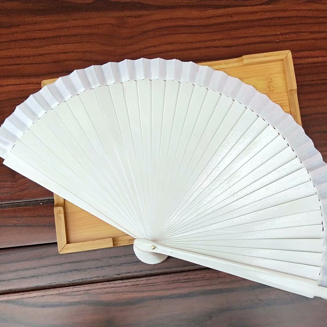 En stock 23cm largo Amazon boda blanco ventilador de madera AliExpress español ventilador de madera plegable ventilador