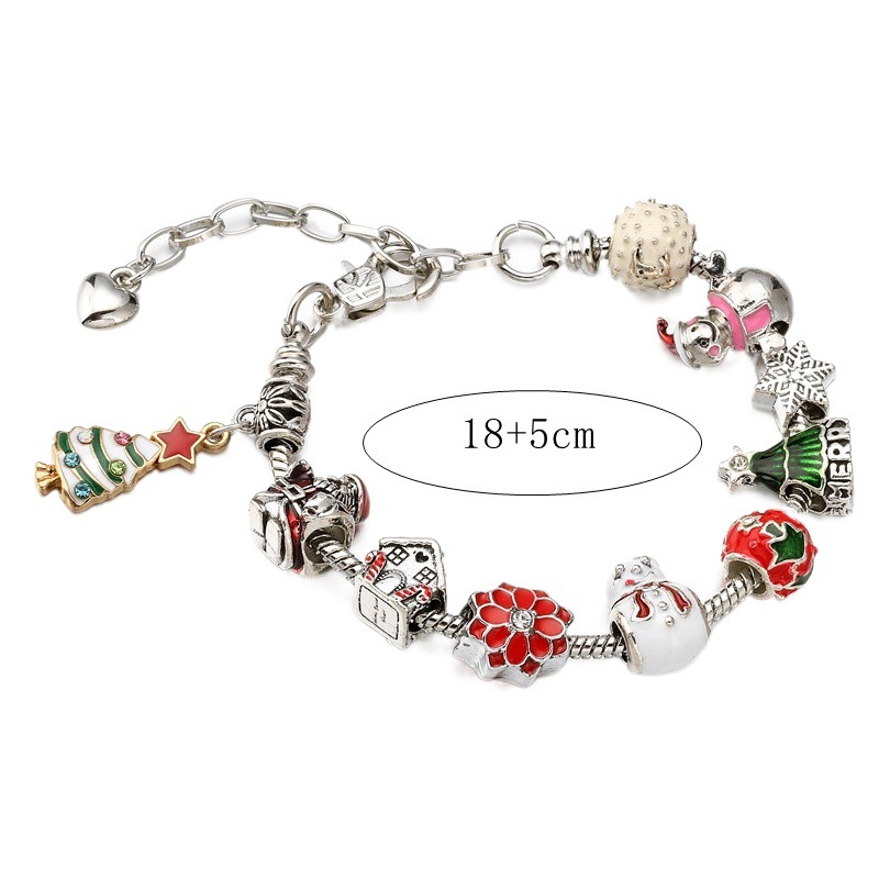 Europa y América DIY con cuentas de hueso de serpiente cadena de vidrio cuentas de muñeco de nieve muleta pulsera de regalo de árbol de navidad pulsera de navidad