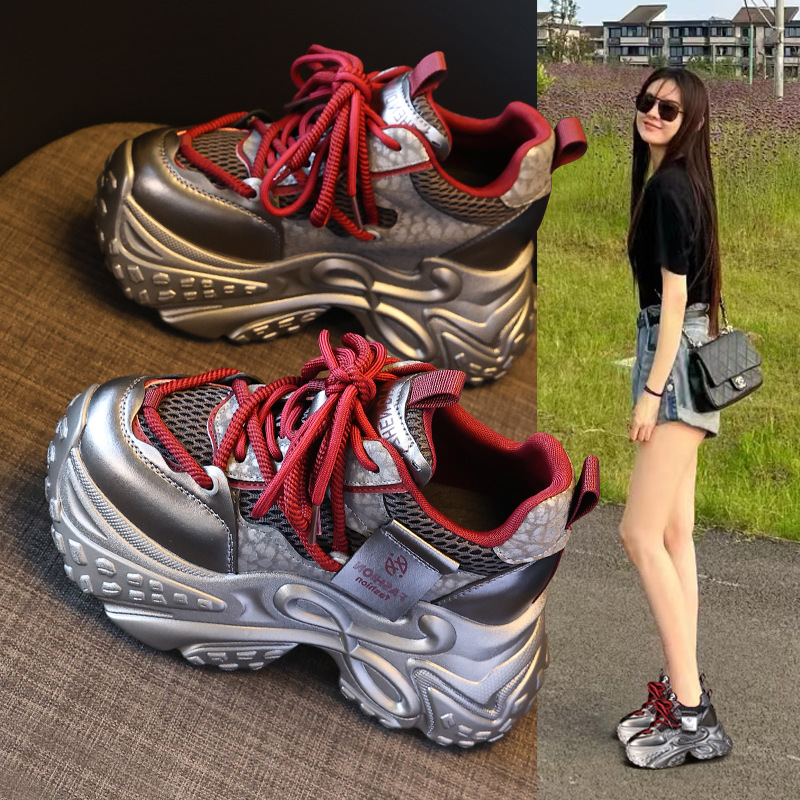 Giày sneaker nữ chunky đế dày tăng chiều cao 11cm phong cách thể thao — Angola Đỏ