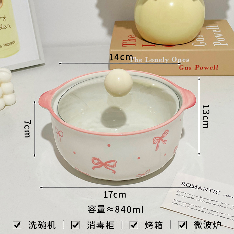 Tazón de fideos cerámicos de alto valor facial bajo esmalte de color doméstico dormitorio de estudiantes con taza de polvo de caracol con cubierta de gran capacidad de taza de fideos de orejas