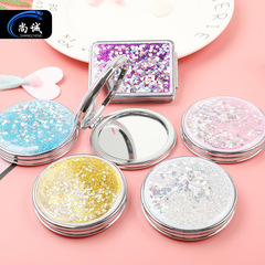 Quicksand Love Portable Mirror Girl Makeup Mirror Quicksand Mirror Portable Folding Round Mirror National Day Small Gift Wholesale