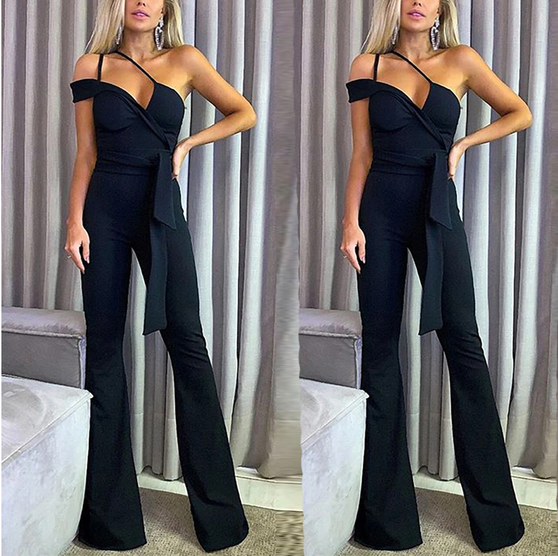 2023 verano Comercio exterior mono pantalones apretado cintura drapeado Sling pantalones negros temperamento mono de gama alta