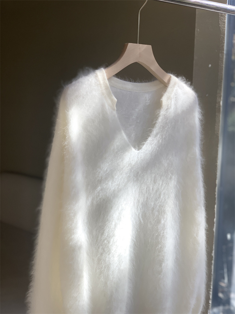 Vêtements pour femmes Pull en mohair jaune d'oie fufu au lait doux pour femme automne et hiver style paresseux pull en polaire de vison doux et de haute qualité_voghion.com