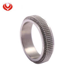 欧美不锈钢网面软丝戒指 可转动 链条 钛钢戒指环 跨境货源批发
