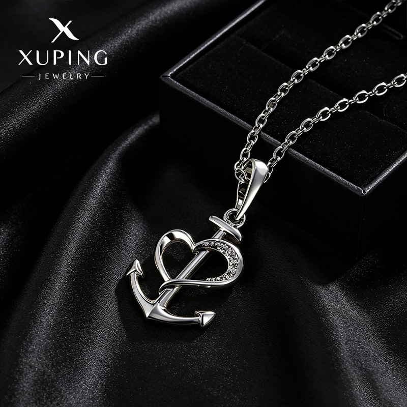 Xuping amor barco collar de diamante de lujo ligero nicho de diseño estilo de moda collar de clavícula joyas personales al por mayor mujeres