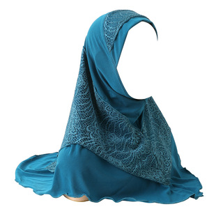 Malay Ladies Big Girl Crystal Linen Lace Splicing Veil Hat Turban H126 Ethnic Style Sun Protection