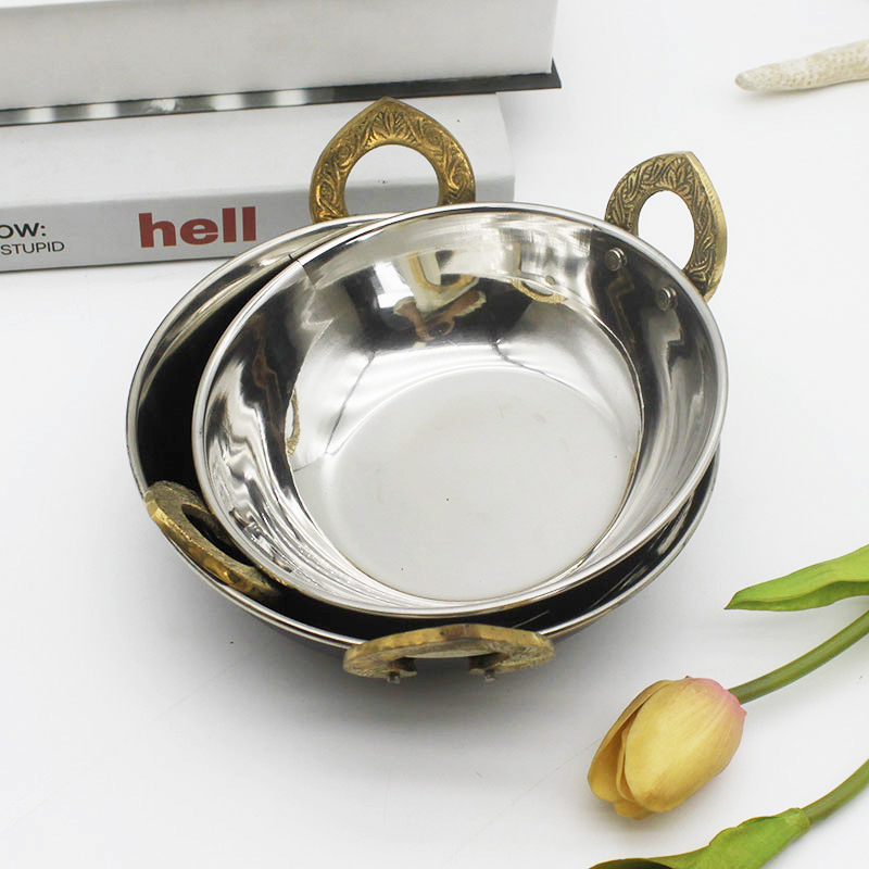Indian Fashion Imported Stainless Steel Flat Bowl Electroplated Black Glossy Restaurant Tableware Packaged with Southeast Asian Characteristics