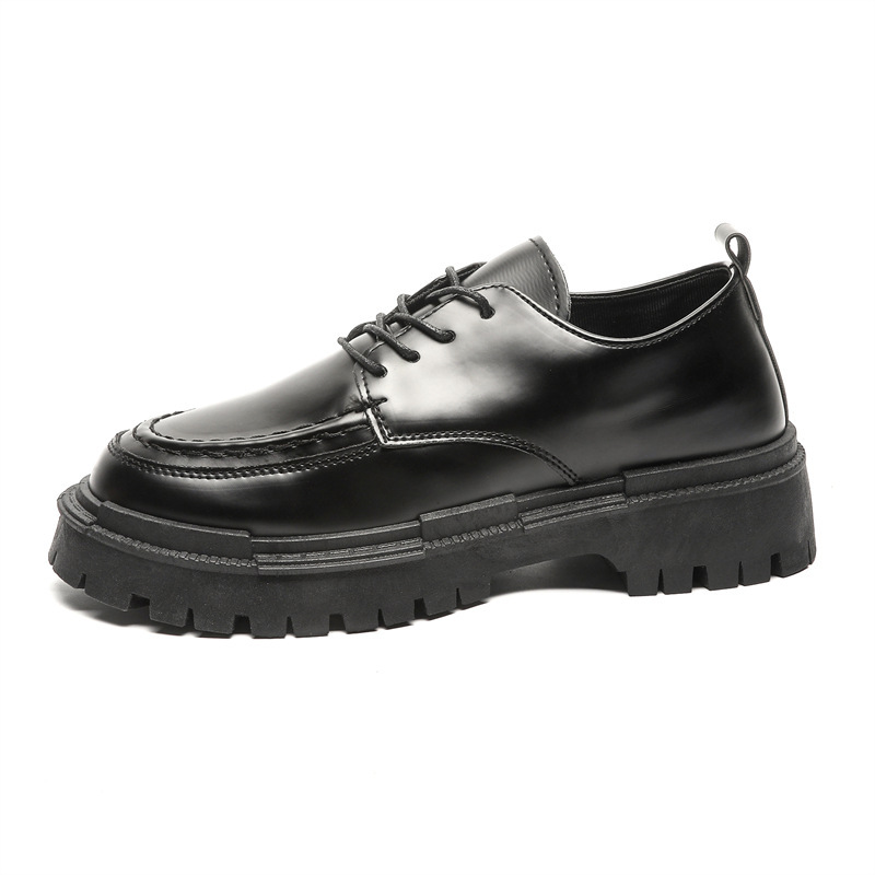 Otoño nuevo hombre casual zapatos de cuero estilo británico moda negro zapatos universitarios zapatos de cabeza alta suela gruesa