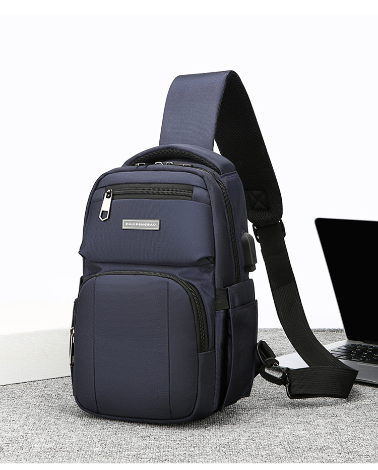 Men's chest bag, trendy USB rechargeable casual shoulder bag, cross-border water-resistant crossbody bag, multi-functional men's bag undefined