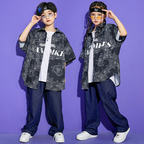 Children's Street Dance Set for Boys Summer Loose Shirt Hip-Hop Street Trendy Dance Outfit Performance Set for Girls