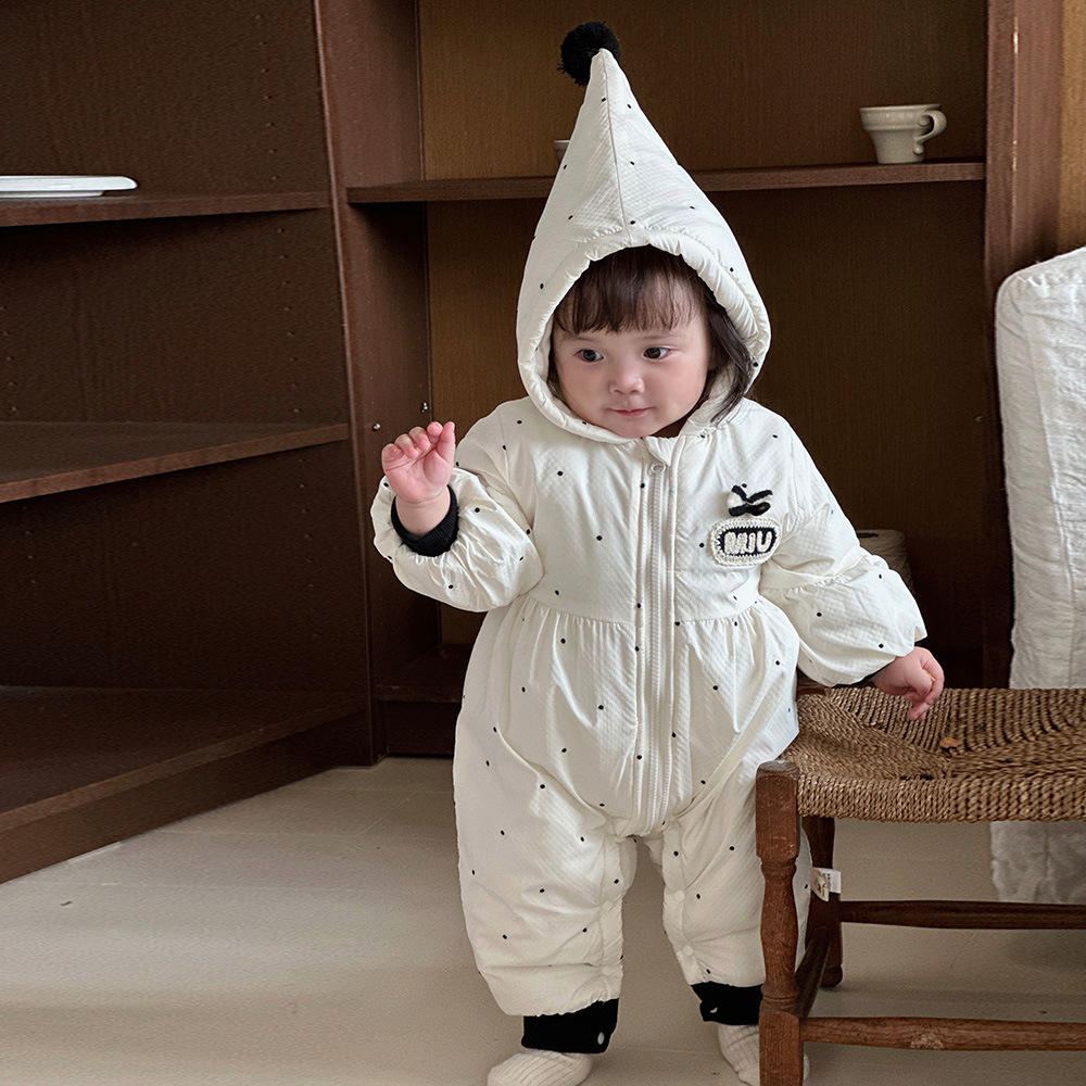 Ropa de bebé engrosada y cálida gatear de invierno, estilo occidental, lindo abrigo de invierno para recién nacidos, bebé fuera de una pieza