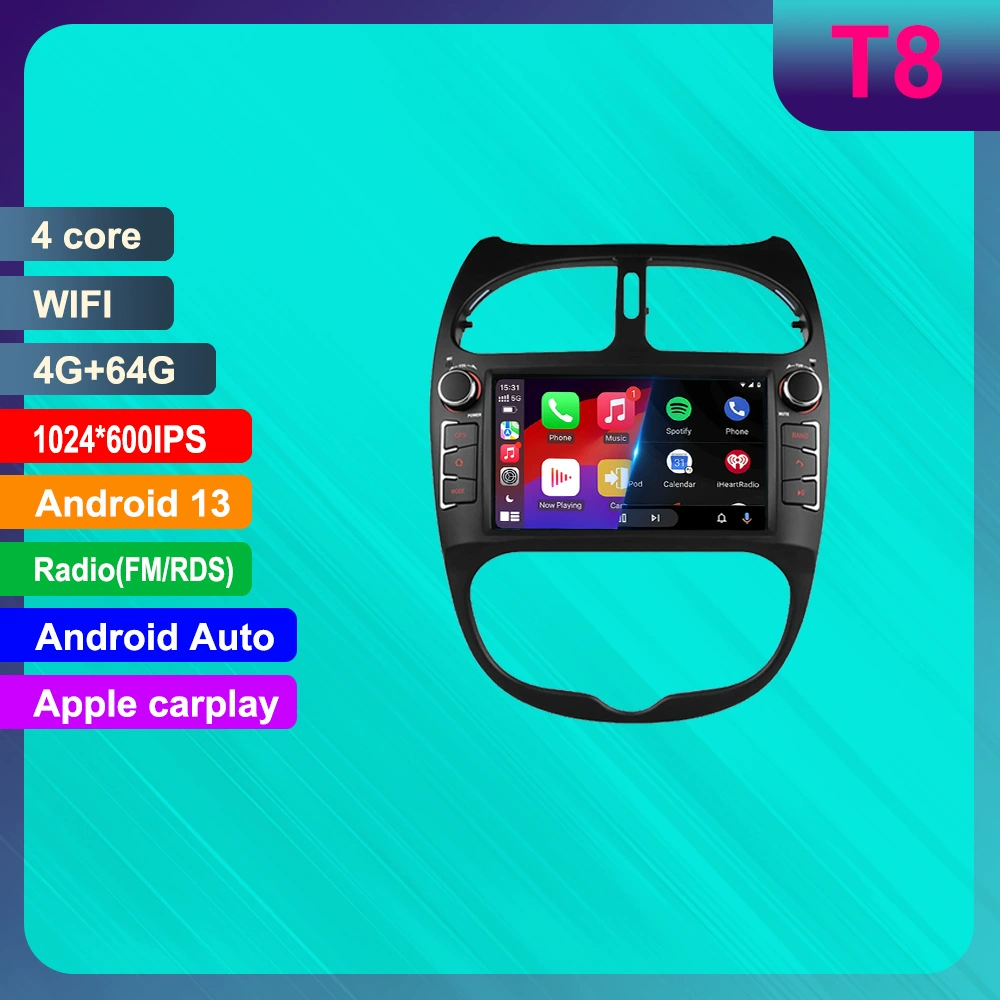 Подходит для Peugeot 206 Android 7-дюймовый автомобильный смарт-навигатор GPS Bluetooth беспроводной CarPlay центральный пульт управления