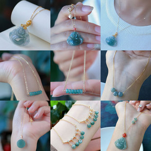 New Style Pendant Jade Class A Natural Blue Water Fogong Pendant Women's Elegant All-match 925 Sterling Silver Gold-plated Jade Pendant