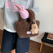 小众韩国甜美可爱毛茸茸水桶包包女秋冬潮手提包仿羊毛单肩斜挎包