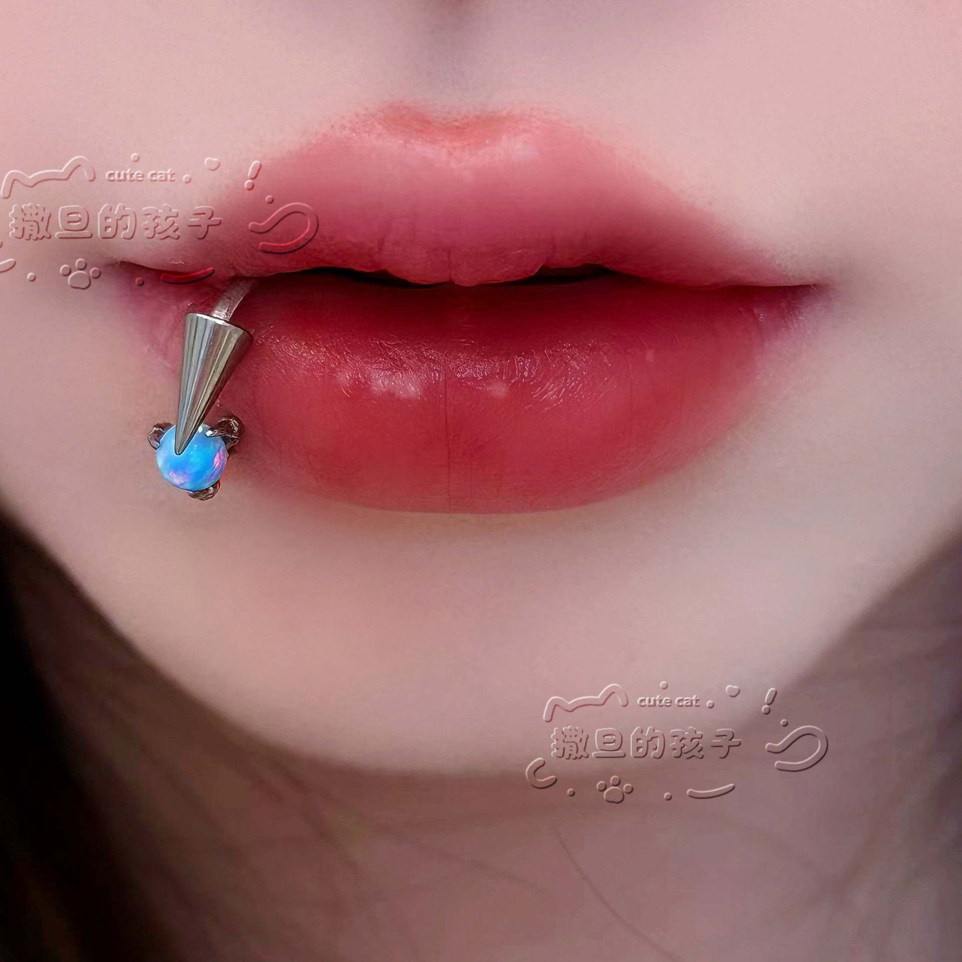 Satan's Child Opal Dragon Claw F136 Titanium Alloy Lip Ring - 12mm Diameter Lip Hoop for Lip, Ear Cartilage Piercing detail image 2