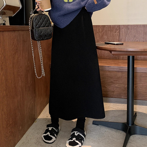 KANING Integrated Knit Semi-Skirt 2025 Autumn/Winter Thicken Fleece Slimming Pencil Skirt