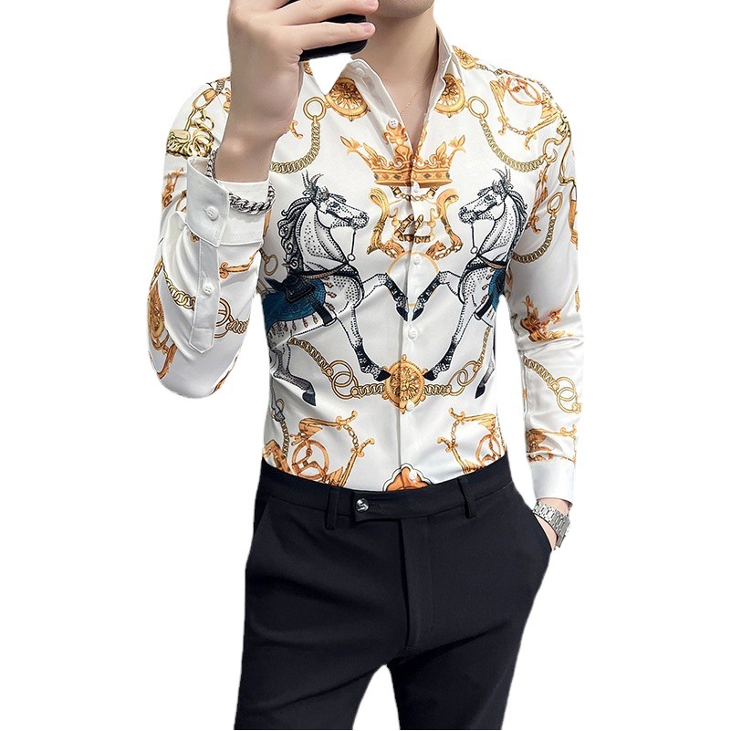 Comercio exterior transfronterizo Amazon nueva camisa popular europea y americana camisa de manga larga impresa personalizada de los hombres 2809
