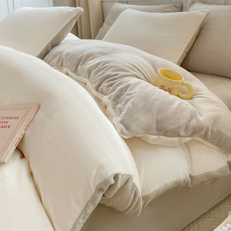 Otoño e invierno engrosado leche cama de cuatro piezas conjunto de coral cubierta de edredón de flanel doble sábanas de tres piezas conjunto