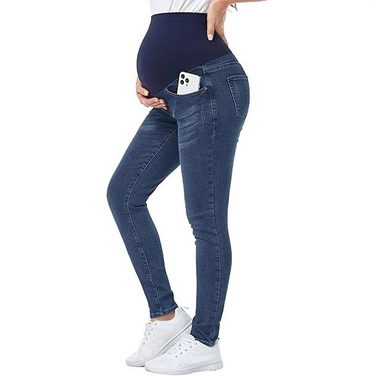 European and American Cross-Border Autumn and Winter New Tight-Fitting High-Waisted Maternity Jeans with Belly Support and Hip Lift for Small Feet Elastic Maternity Jeans