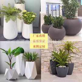 玻璃钢简约斜口圆柱形花盆商场户外美陈装饰酒店子弹造型花钵花器