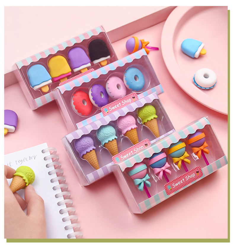 1 Set Quantity Creative Simulation Student Cute Dessert Shape Ice Cream Box Eraser