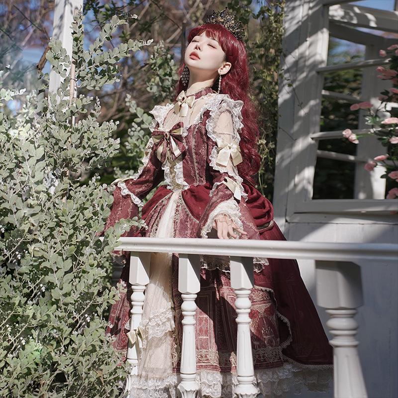 オリジナルバロック宮殿ロリータ長袖ワンピース日常かわいいLolita甘いスカート6915|undefined
