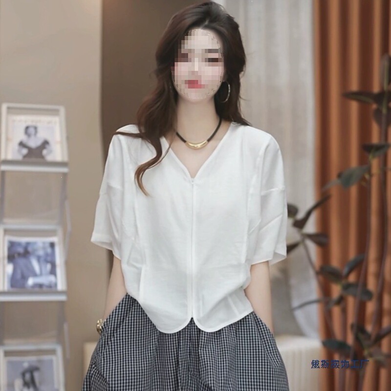 2026 Summer Korean Style Zip-Up Shirt for Women, Short-Sleeve Cardigan, Loose and Beautiful, Super Stylish Batwing Sleeve Top for Summer