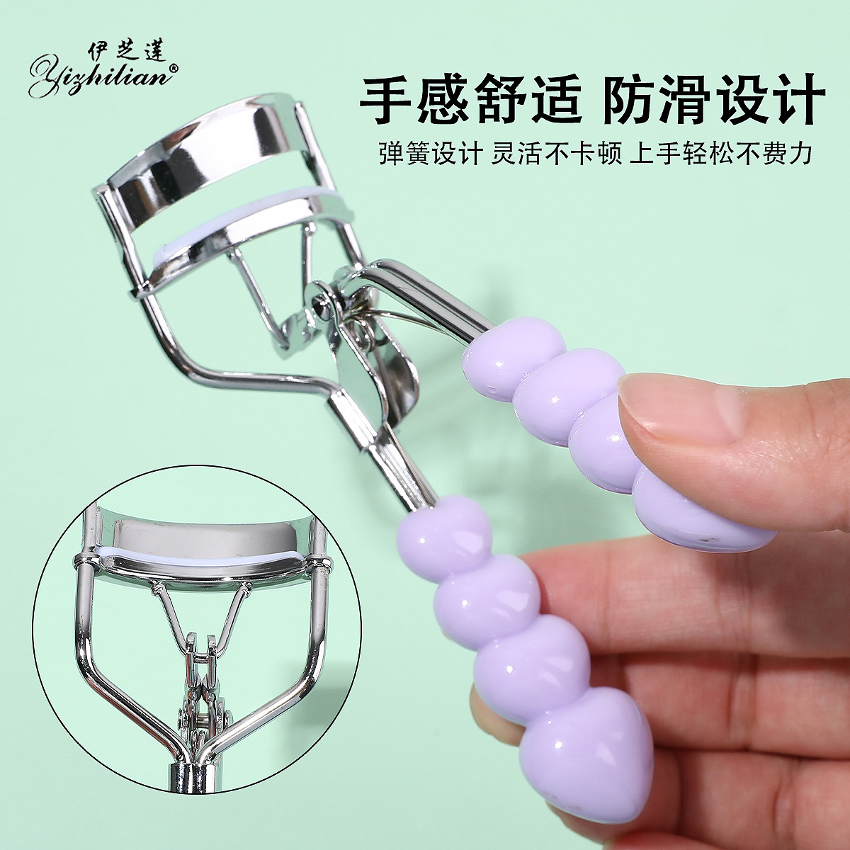 Handle, eyelash curler, curling false eyelashes