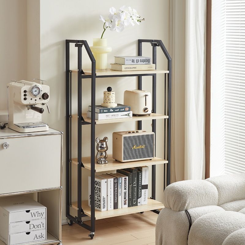 Rack de almacenamiento plegable de cuatro capas sin instalación con deflector cocina balcón estudio merienda olla libro de almacenamiento rack