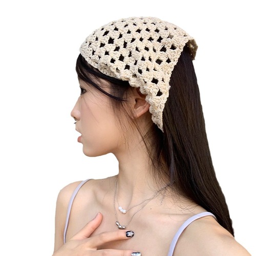 Japanese handmade crochet headscarf female new sweet ins French triangle scarf net celebrity knitted hairband headband
