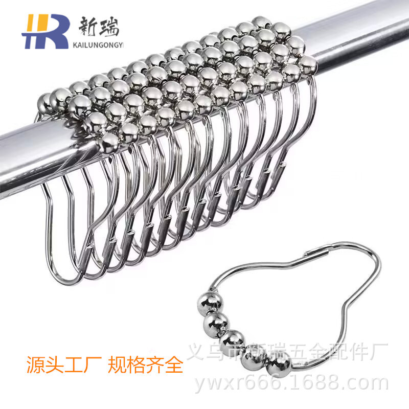 Ganchos para cortina de ducha de acero inoxidable, con cinco bolas giratorias, tipo rodillo, con hebilla de anillo tipo calabaza, accesorios para baño