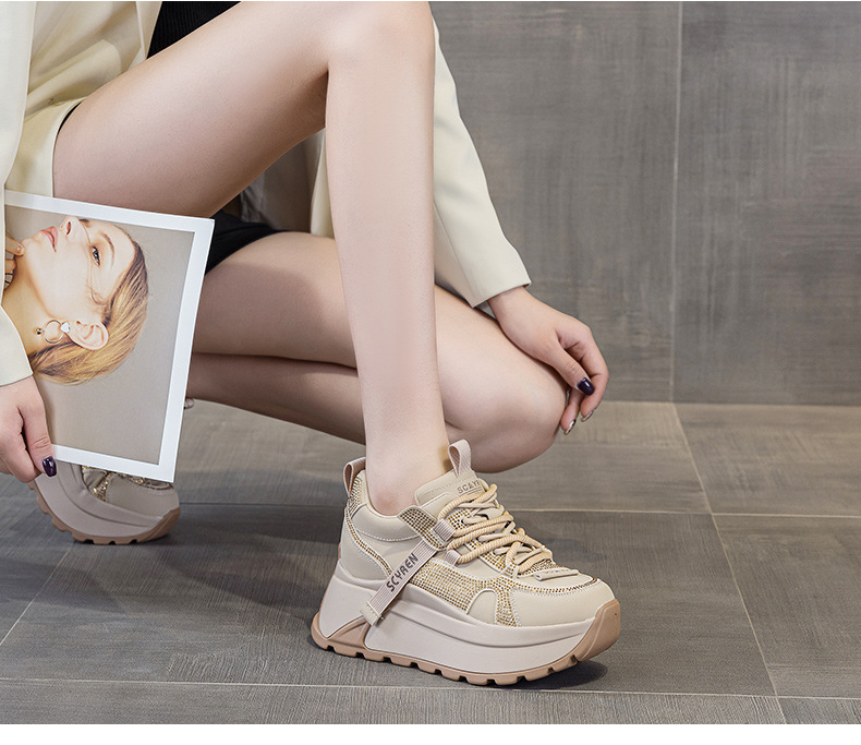 Giày sneaker nữ đế dày phong cách Forrest Gump xuân 2026 — M2927-1 màu mơ nhung lót lông, M2927-1 plus nhung màu xám, M2927-1 plus nhung kaki, M2927 màu khaki đơn chi tiết 25