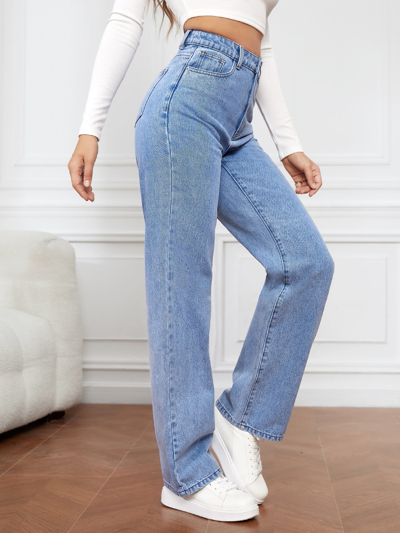 Inelastic Elasticity Street Occasion Windproof Function Women's Street Casual Solid Color Full Length Pocket Jeans
